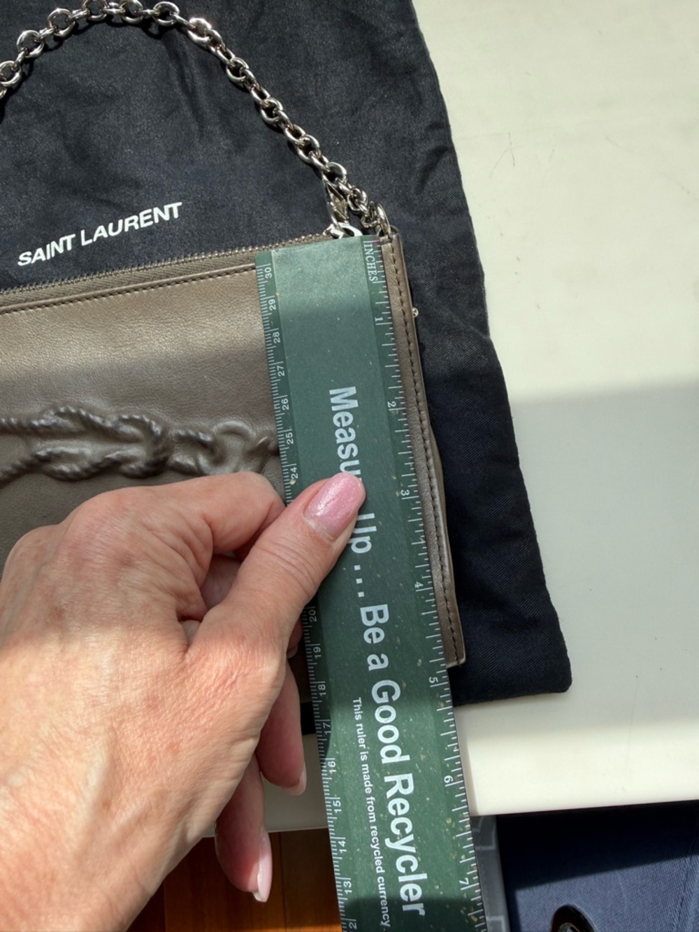 Saint Laurent Taupe Leather Chain Shoulder Bag with Embossed Knot YSL - Picture 8 of 8